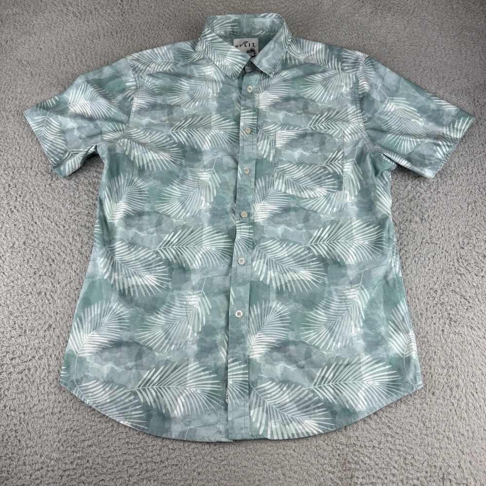 Split Mens Size M Slim Fit Blue Tropical Button Up Shirt Short Sleeve‎ Hawaiian